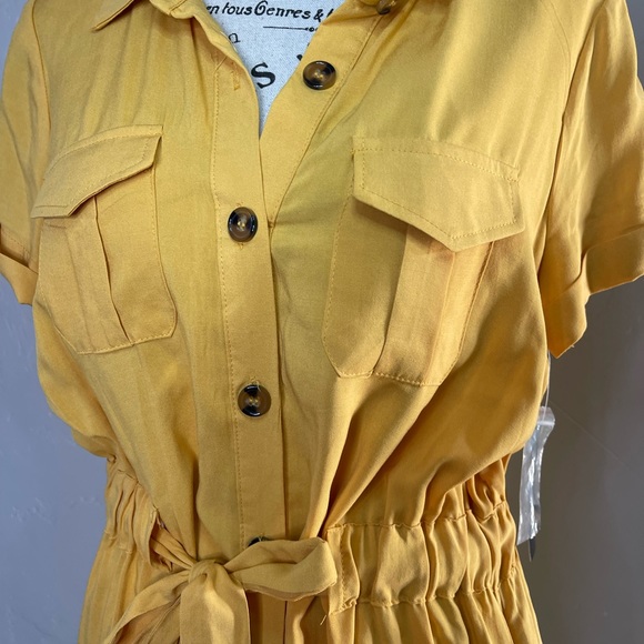 NWT Justify medium collared mustard button down dress, tie waist and pockets! - Picture 5 of 14